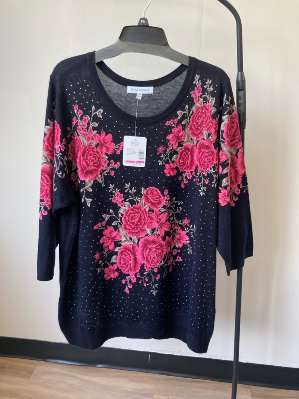 Emily Daniels Floral print with bling accents crewneck lightweight sweater 3X - Picture 14 of 17